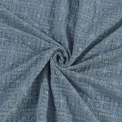 Grey Color Georgette Chikan Embroidered Fabric (1.90Meter Piece)