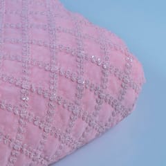 Pink Color Georgette Embroidered Fabric (1.70Meter Piece)