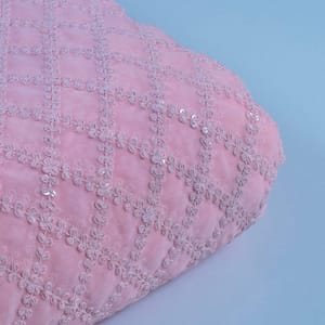 Pink Color Georgette Embroidered Fabric (1.70Meter Piece)