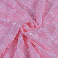 Pink Color Georgette Embroidered Fabric (1.70Meter Piece)