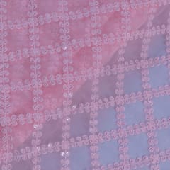 Pink Color Georgette Embroidered Fabric (1.70Meter Piece)