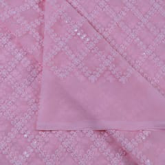 Pink Color Georgette Embroidered Fabric (1.70Meter Piece)