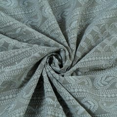 Taupe Color Georgette Chikan Embroidered Fabric (1.90Meter Piece)