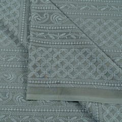 Taupe Color Georgette Chikan Embroidered Fabric (1.90Meter Piece)