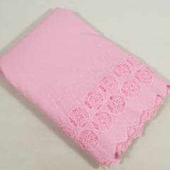 Pink Color Cotton Chikan Border Embroidered Fabric (1.80Meter Piece)