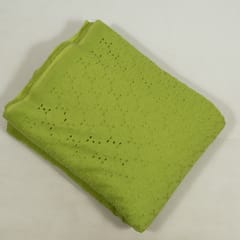 Green Color Cotton Chikan Embroidered Fabric (80Cm Piece)