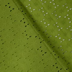 Green Color Cotton Chikan Embroidered Fabric (80Cm Piece)