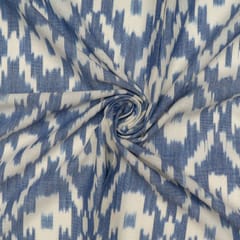 Blue with White Color Cotton Ikat Fabric