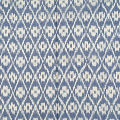 Blue with White Color Cotton Ikat Fabric