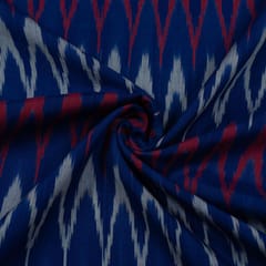 Blue with Red White Ikat Fabric