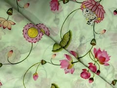 Light Mint Green Floral Pure Chanderi Fabric