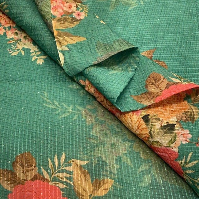 Green Chinon Chiffon Print With Embroidered Fabric