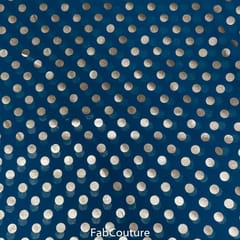 Peacock Blue Colour Georgette Foil Dots Printed Fabric