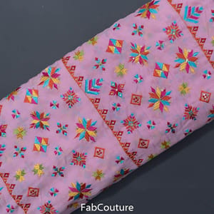 Pink Colour Muslin Embroidered Fabric