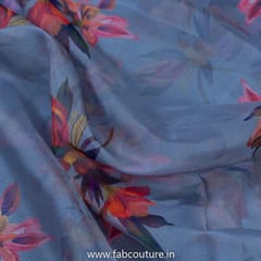 Grey Organza Digital Printed Fabric With Border