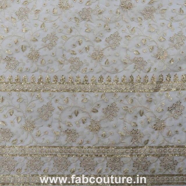 White Dyeable Organza Embroidered Fabric