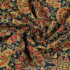 Green Cotton Ajrakh Printed Fabric