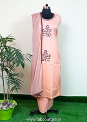 Peach Cotton Flex Embroidered Suit With Cotton Bottom And Chiffon Dupatta