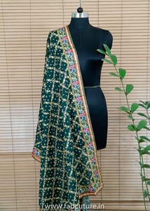 Green Chinon Chiffon Embroidered Dupatta