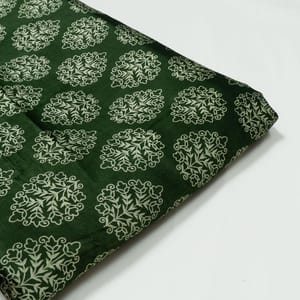 Green Color Mashru Silk Ajrakh Printed Fabric