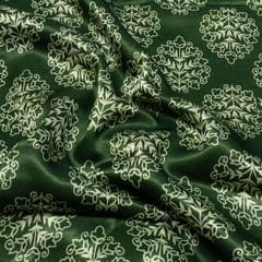 Green Color Mashru Silk Ajrakh Printed Fabric