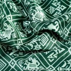 Green Color Mashru Silk Ajrakh Printed Fabric