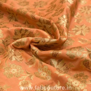 Dark Peach Kimkhab Brocade fabric