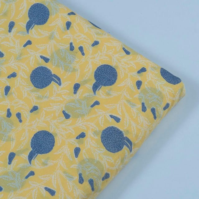 Yellow Cotton Discharge Printed Fabric(60Cm Piece)