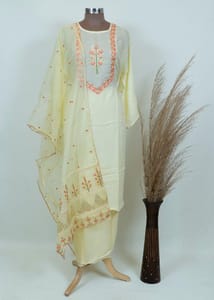 Lemon Embroidered Muslin Shirt and Organza Dupatta with Shantoon lower