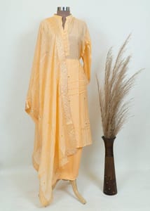 Peach Muslin Shirt With Shantoon Bottom And Muslin Print Dupatta