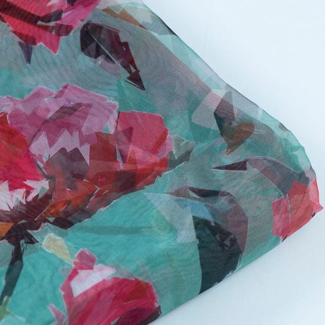 Firozi Color Organza Digital Printed Fabric