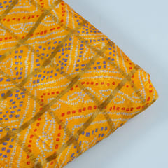 Yellow Color Chinon Jacquard Digital Printed Fabric