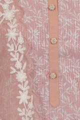 Peach Color Muslin Thread Embroidered Shirt With Muslin Bottom and Organza Embroidered Dupatta