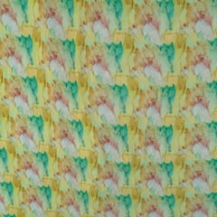 Yellow Color Pleated Satin Printed Fabric