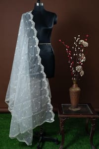 Dyeable Organza Scalped Sequins and Thread Embroidered Dupatta