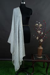 White Dyeable Chinon Chiffon Embroidered Dupatta