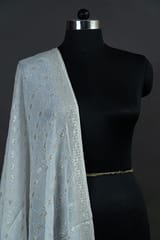 White Dyeable Chinon Chiffon Embroidered Dupatta