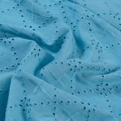 Blue Color Cotton Chikan Embroidered Fabric