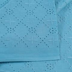 Blue Color Cotton Chikan Embroidered Fabric