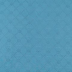 Blue Color Cotton Chikan Embroidered Fabric