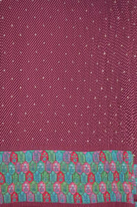 Onion pink Color Embroiderd Georgette Pleated Printed Fabric with Green Border