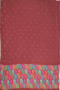 Maroon Color Embroiderd Georgette Pleated Printed Fabric with Green Border