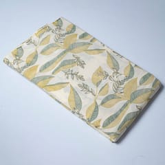 Cream and Green Color Cotton Print  Fabric with Gold Highlight