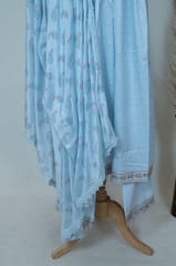 Sky Blue Color Cotton Kurta with Pant and Dupatta Set