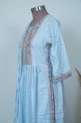 Sky Blue Color Cotton Kurta with Pant and Dupatta Set