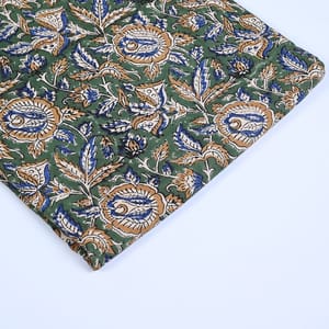 Green Color traditional Bagru Printed Fabric