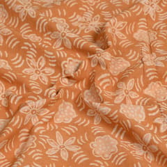 Yellow Color Daboo floral Printed Fabric