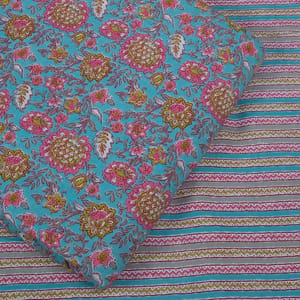 Grey and Blue Color Cotton Printed Fabric Set