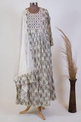 Off White Printed cotton Shirt with Cotton Dupatta