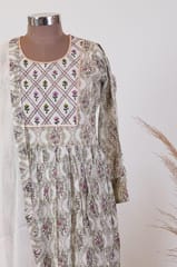 Off White Printed cotton Shirt with Cotton Dupatta